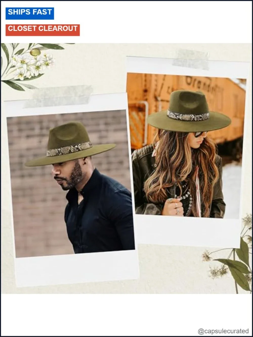Wide Brim Felt Rancher Fedora Hat with 4 Inch Flat Brim